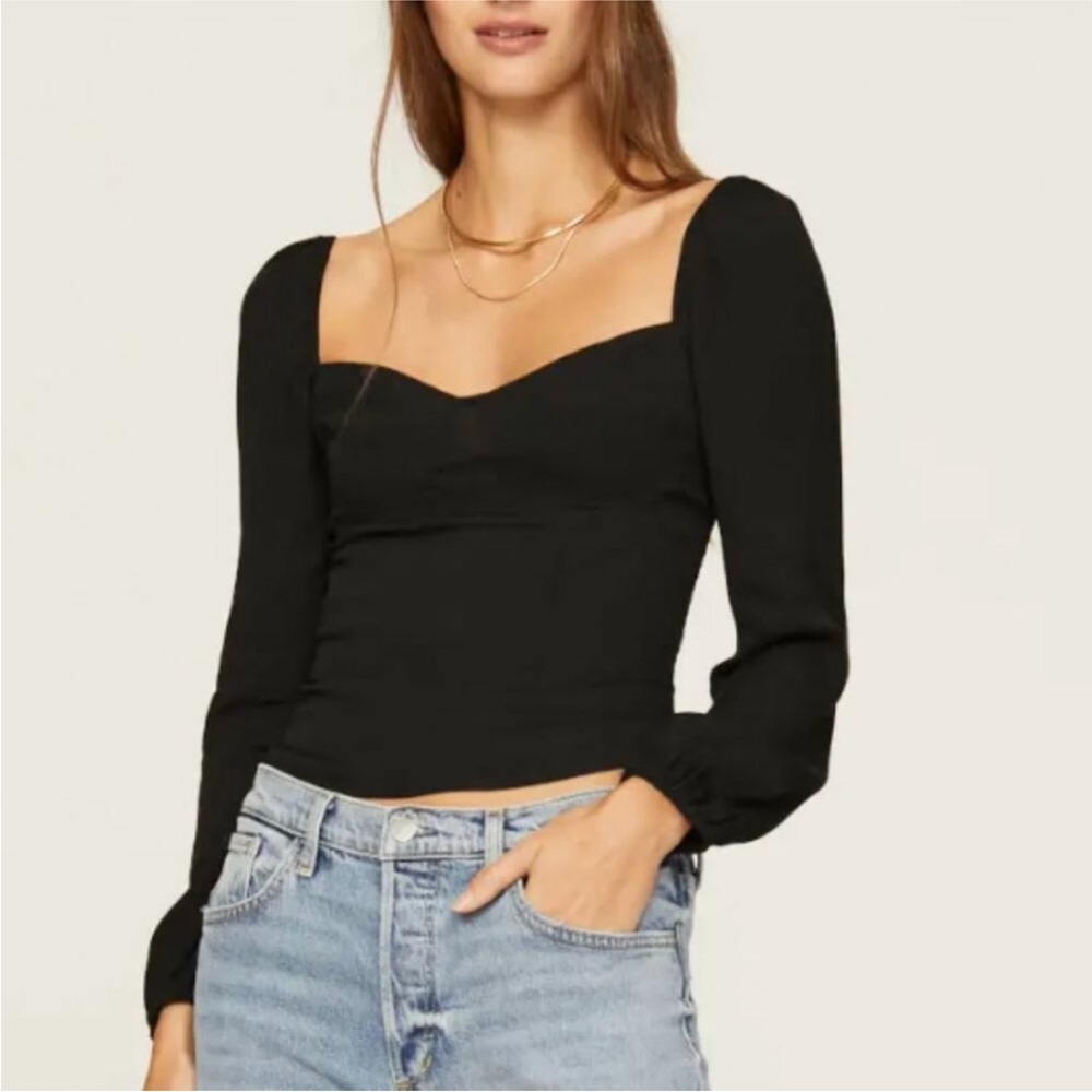 Reformation Black Reign Puff Long Sleeve Top Size 6
